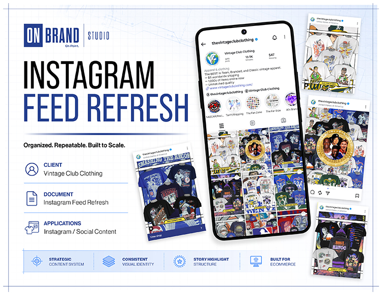 Instagram feed refresh and reusable social media design system for Vintage Club Clothing by ON Brand Studio